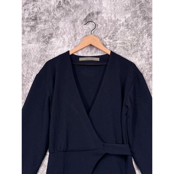 Enza Costa Jumpsuit 2 / US Medium Womens Blue Crepe Wrap Front Wide Leg - Picture 2 of 8